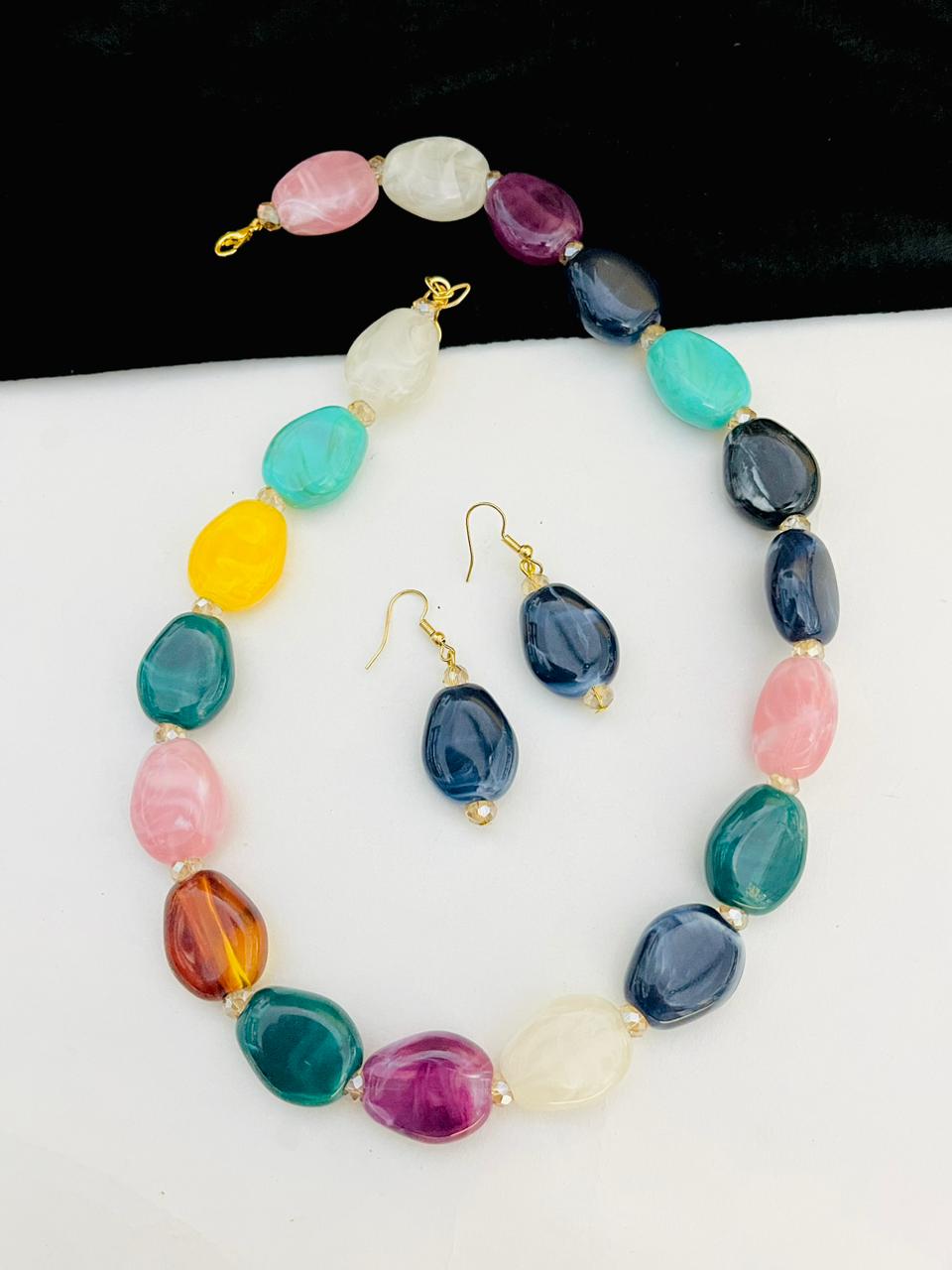 Beautiful Premium Quality Western Look Multi Colour Necklace  With Earrings